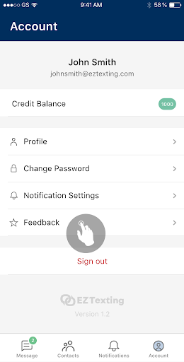 Mobile App Settings: Giving Feedback on the EZ Texting App